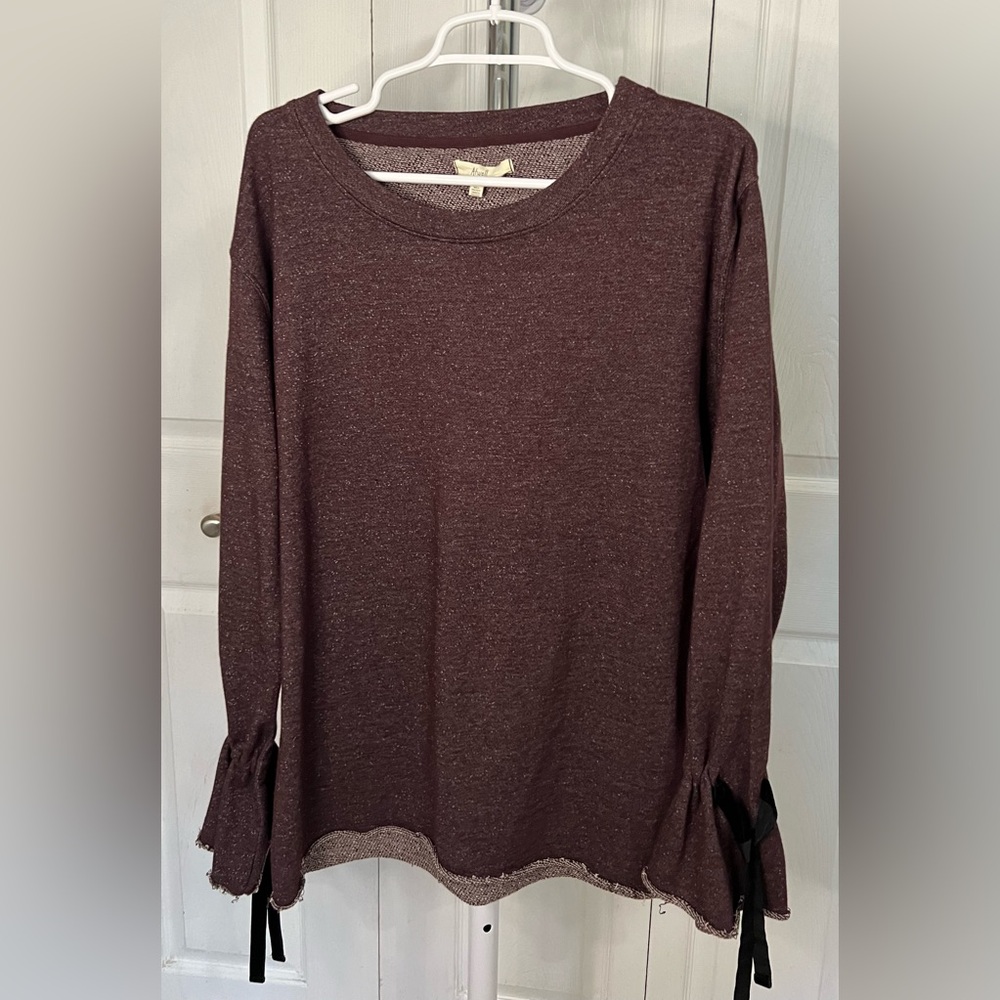 NWT Atwell Burgundy Raw Hem L Top Drawstring Ruffle Bell Sleeves Large